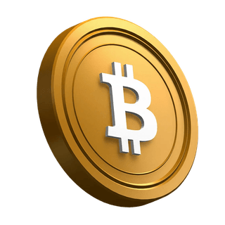 Elemento visivo nella hero section con moneta Bitcoin BTC inclinata